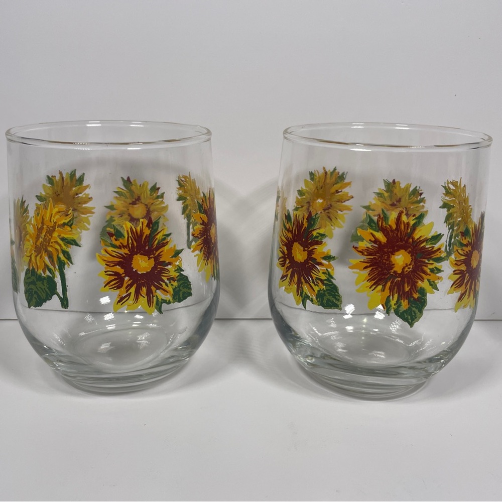 Sunflower Stemless Glasses Set Of 2 Drinking Tumblers Wine Juice Soda 16 Oz